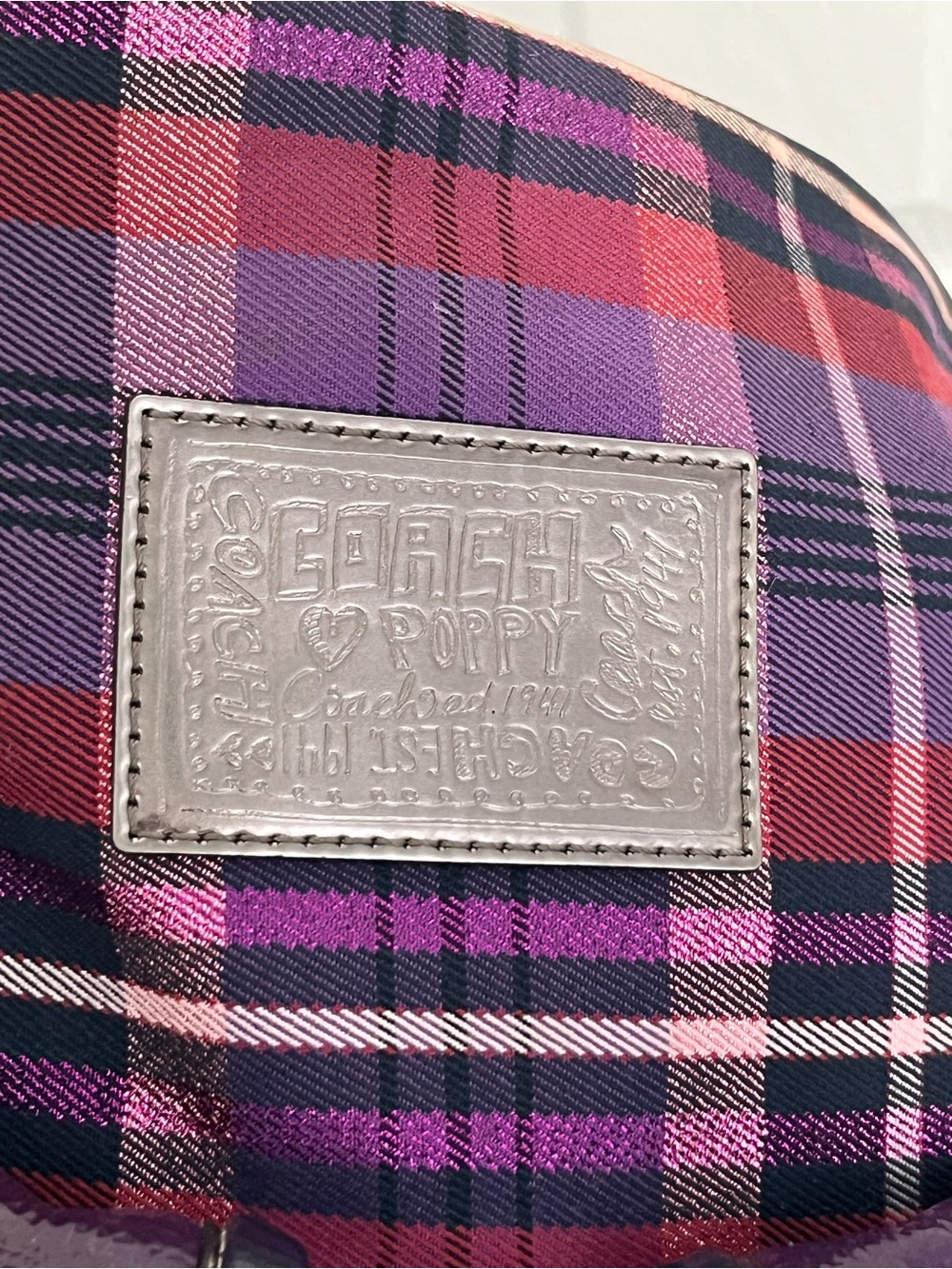 Coach Poppy Tartan Plaid Crossbody Hobo Purple Hangtags #16120 Silver Y2K - Picture 12 of 17